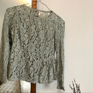 LC Lauren Conrad lace overlay green top